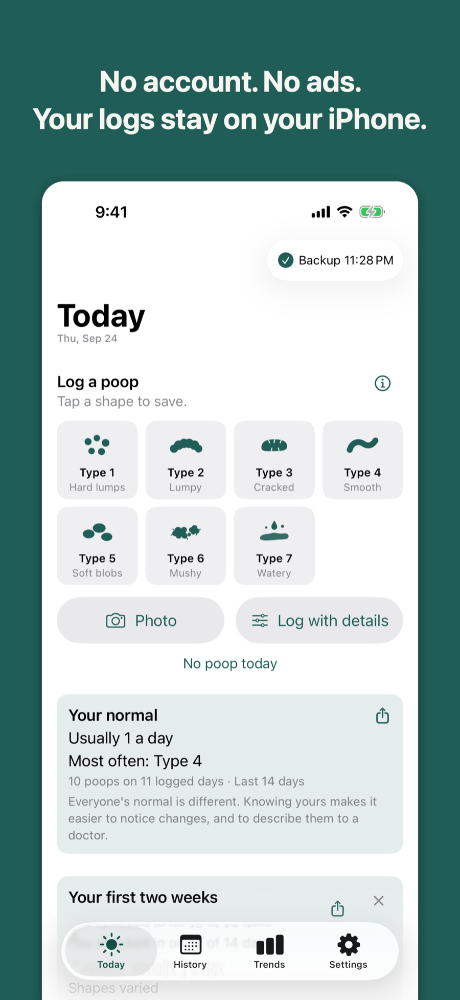Today screen with a row of shapes to tap